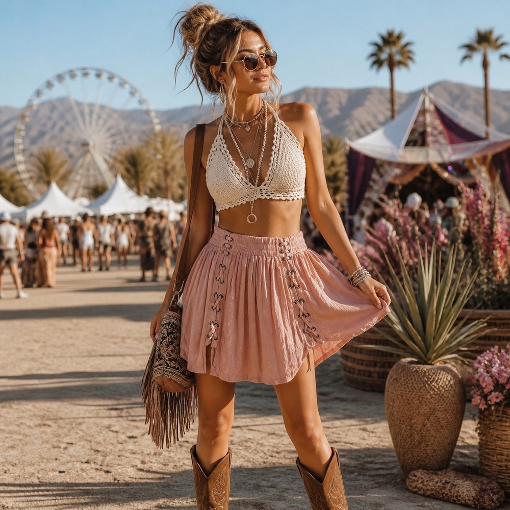 Vintage Havana Boho Lace Up Mini Skirt Womens Size S Pink Slit Gauze Festival - Picture 3 of 11